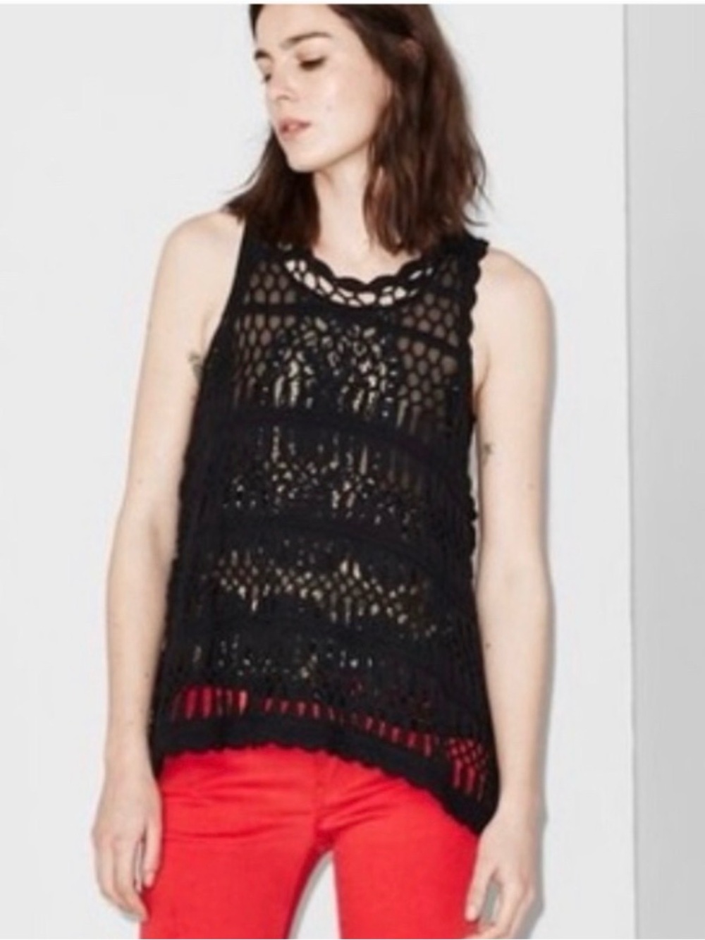 The Kooples Black Crochet Lace Tank Top Sleeveless Size Small